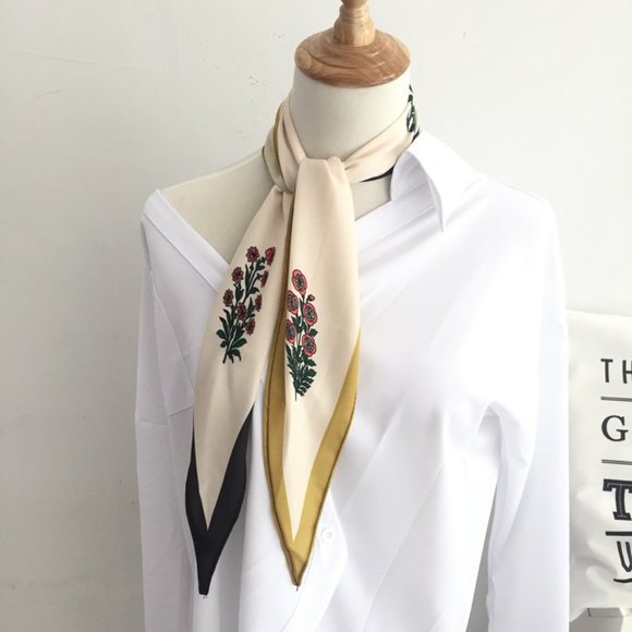 Spring Yellow Blue Floral Silky Scarf - Picture 8 of 8